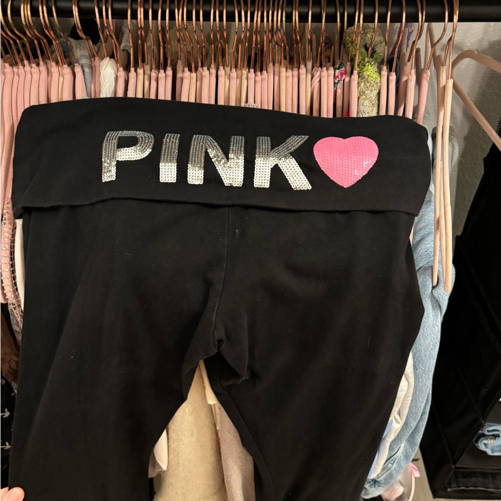 PINK Victoria's Secret Black Sequin Flare Pants XL